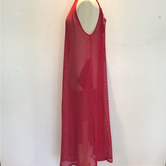 Haute Hippie Magenta Mesh Knit Drawstring Halter Neck Maxi Dress Coverup XL NWT - Picture 6 of 8